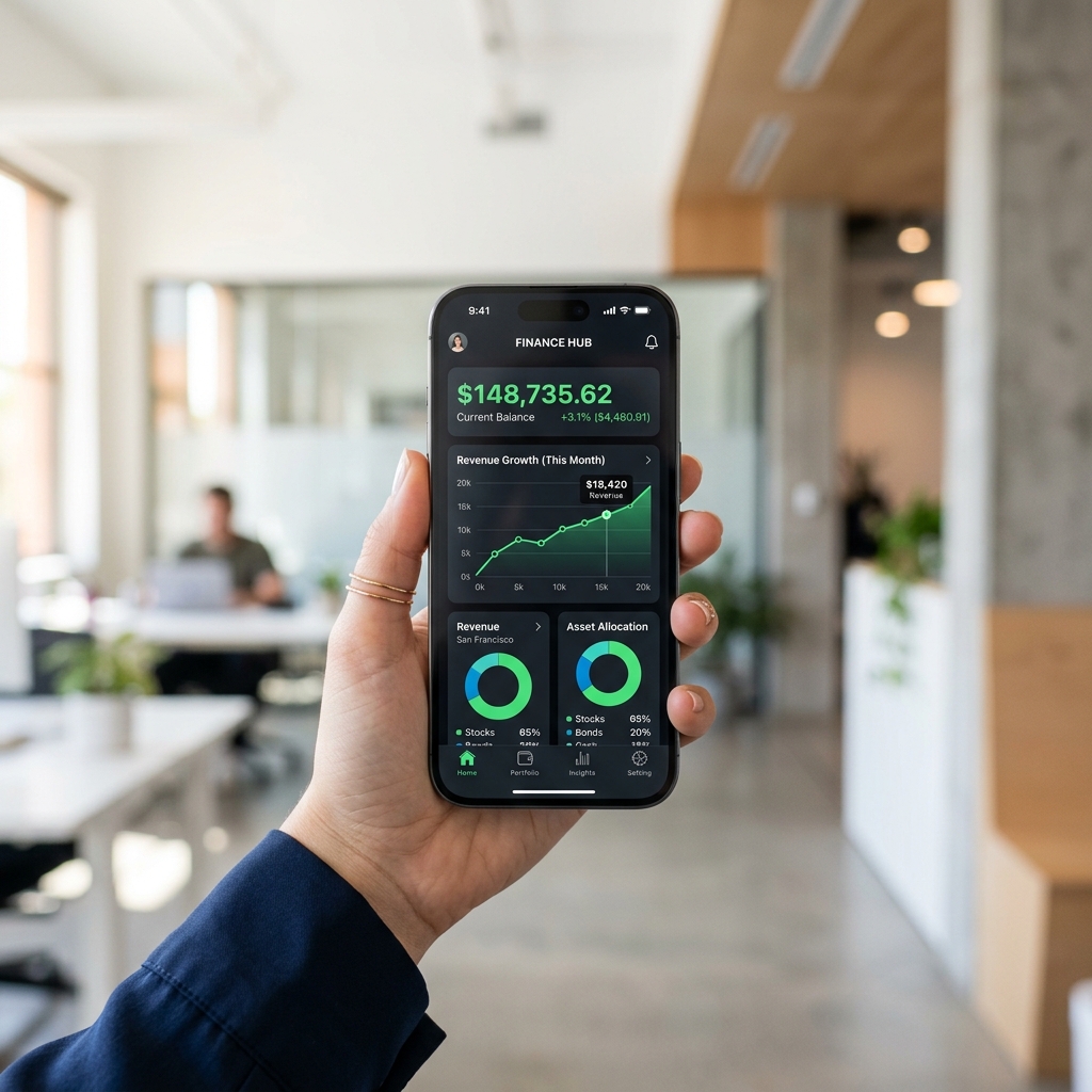 Tableau de bord financier moderne sur smartphone