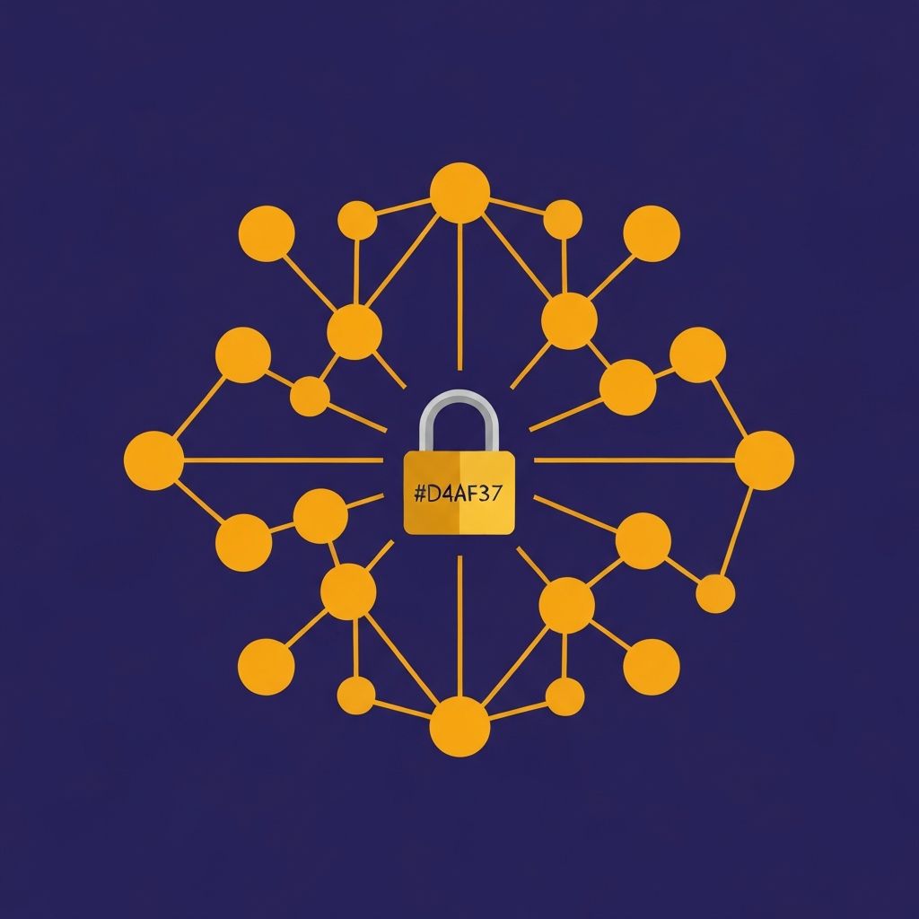 Illustration vectorielle : cadenas doré et réseau blockchain en motif Kuba